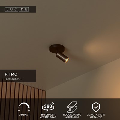 Lucide RITMO - Plafondspot - Ø 10 cm - 1xGU10 (MR11) - Koffie